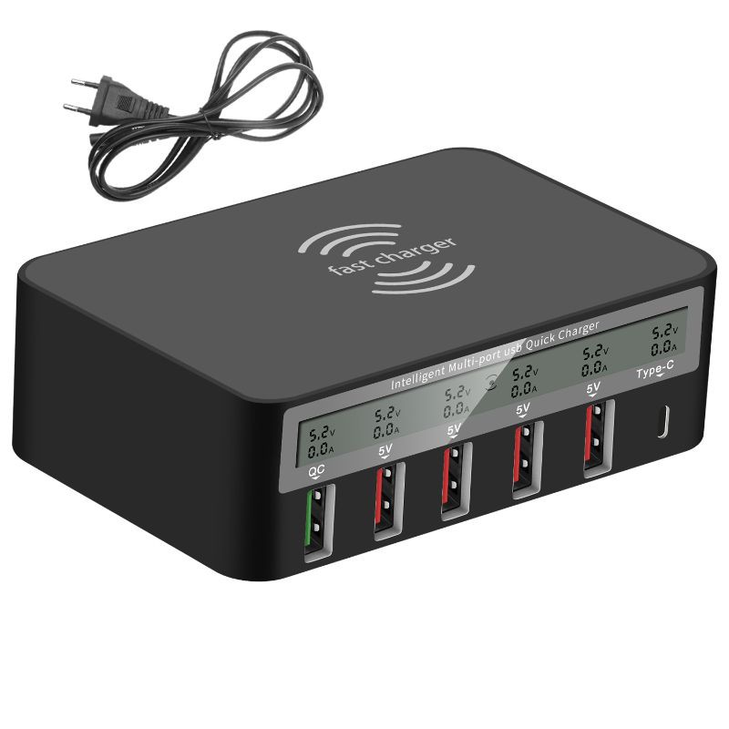 Bộ sạc nhanh Qi không dây loại C USB 5 cổng 7 trong 1 QC 3.0 cho iphone kèm phụ kiện