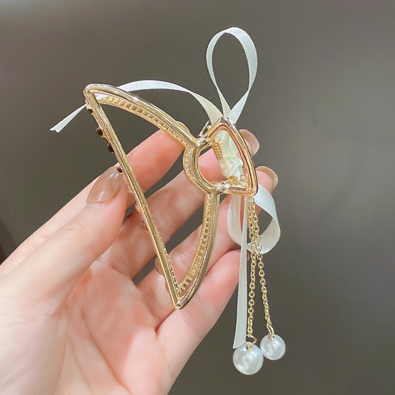 Kẹp Tóc Hình Nơ Đính Ngọc Trai Phong Cách Hàn Quốc Thanh Lịch Cho Nữ