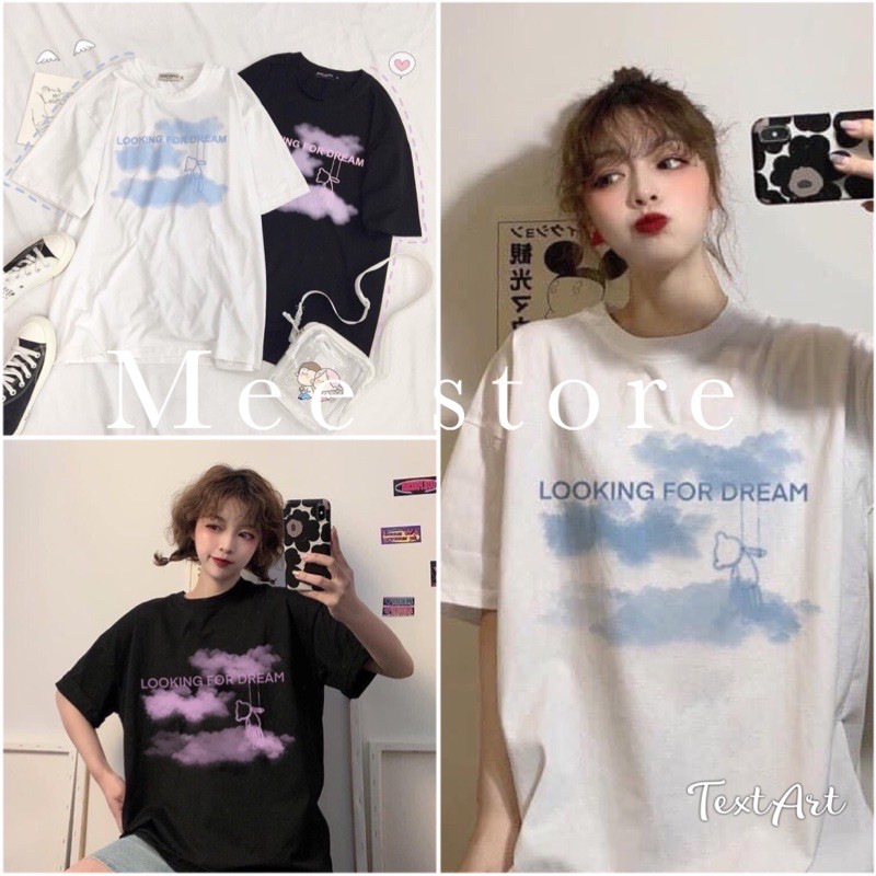 Áo thun tay lỡ Unisex 🌸 Phông dáng rộng cho nam nữ in hình mây Đen | Trắng Siêu Xinh