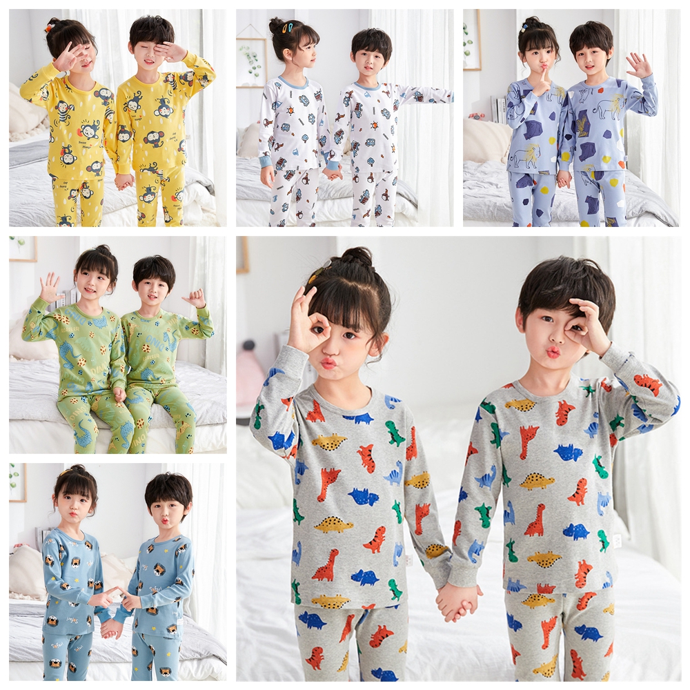 Korean Fashion Baby Kids Sleepwear Long 100% Cotton Cartoon Dinosaur Boys Pajamas Baby Set Pyjamas Bedroom Cloth