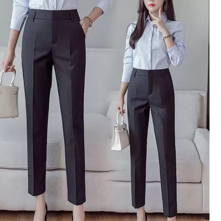 Quần tây công sở nữ lưng cao bigsize thiết kế chất vải 2 biên mềm nhẹ kiểu dáng Quần baggy nữ mặc đi học màu đen xanh