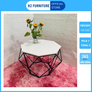Bàn Trà Sofa Kim Cương H2 Furniture Khung Kim Loại Sơn Tĩnh Điện Mặt Đá Vân Mây 3D, Mặt Kính Cho Phòng Khách, Ban Công