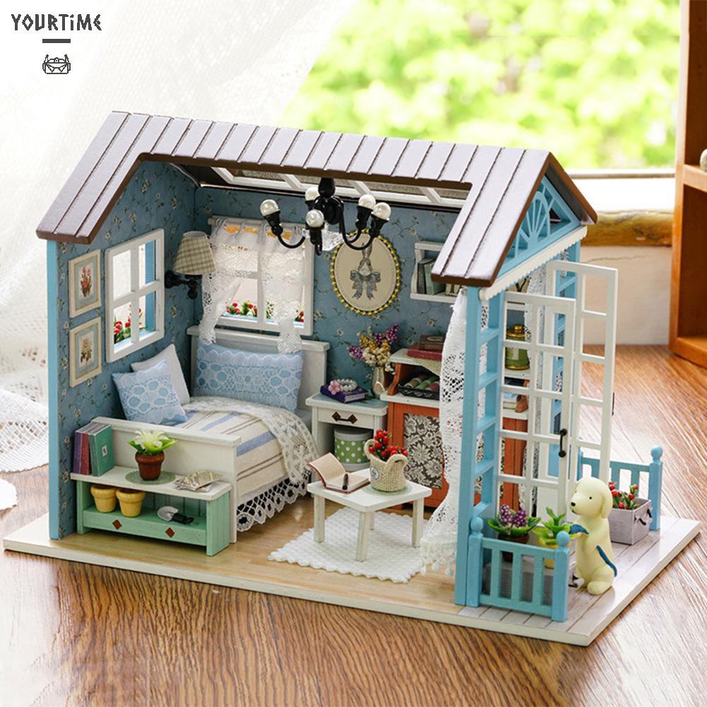 Đồ chơi DIY Mini Dollhouse Wooden Children Toy Handmade Doll House Furniture Kit