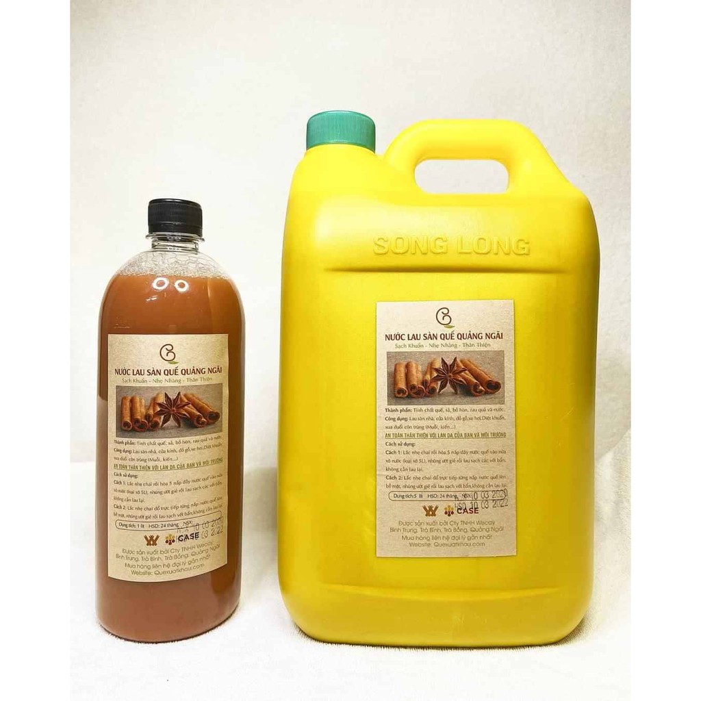 NƯỚC LAU SÀN QUẾThành phần Vỏ quế lâu năm có tinh dầu quế cao Sả cây, Chanh, Bồ hòn Và rau củ Được sản xuất thủ công