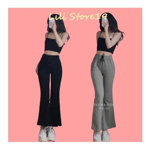 Quần ống loe cạp cao legging dáng dài, Quần legging nữ ống loe chất cotton co dãn
