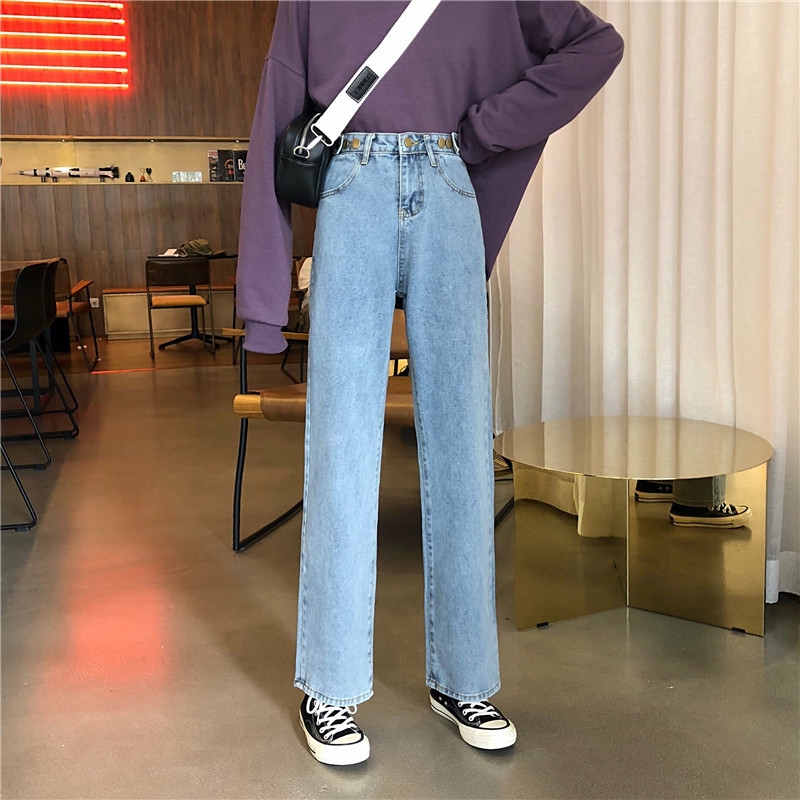 Quần Jeans Nữ Lưng Cao Ống Rộng Thời Trang Hàn 2018