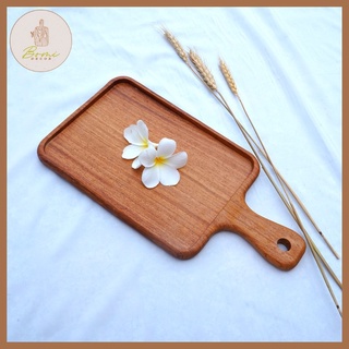 Khay gỗ decor BOMI - Khay gỗ đựng đồ ăn gỗ đỏ hình chữ nhật có tay cầm tiện dụng BOMK61