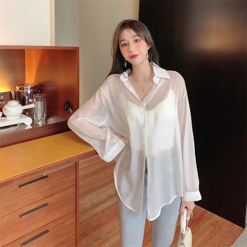 Summer New Korean Fashion Back Slit Lace-up Thin Shirt and Sun-Proof Clothing