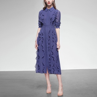Đầm Chiffon Dài Vừa Vặn Tay Dài Phối Bèo Thời Trang Cao Cấp 2023