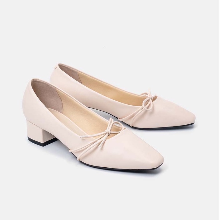 Giày Cao Gót 5cm Thời Trang JUNO Da Trơn Mũi Vuông Nơ Trang Trí CG05115