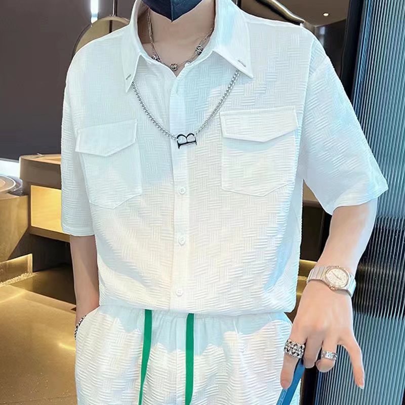 [M-2XL] Bộ Áo Sơ Mi Phong Cách Đơn Giản Thời Trang Mùa Hè Giản Dị Dễ Phối Đồ Có Vòng Cổ Cho Nam