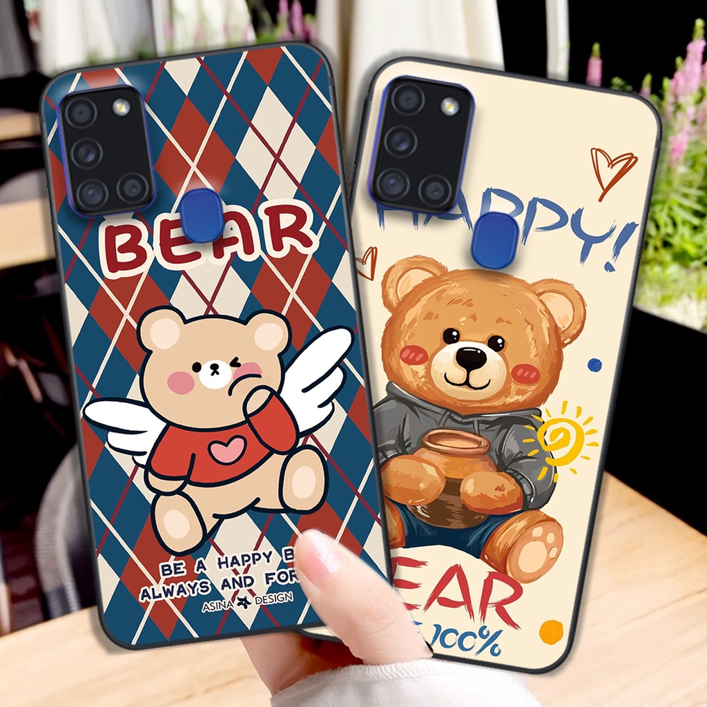 Ốp lưng Samsung A21s in hình cute, chú gấu thể thao tinh nghịch cực đáng yêu