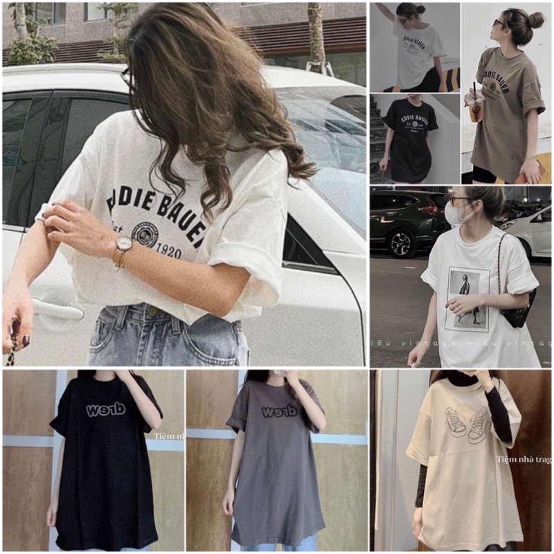 [Xả Kho 01]Áo Thun Tay Lỡ Unisex Nam Nữ Form Rộng Cổ Tròn, Mặc Lớp, Nhóm, Cặp In Hình Freesize &lt;65kg