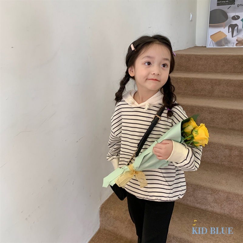 Áo Hoodie Dài Tay Họa Tiết Kẻ Sọc Phong Cách Hàn Quốc
