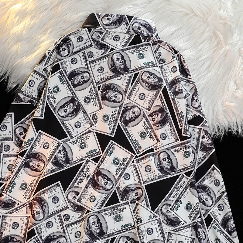 PASS Korean style retro banknote loose slimming men's and women's same style design style shirt high-end top long sleeve shirt trendy 9bLC