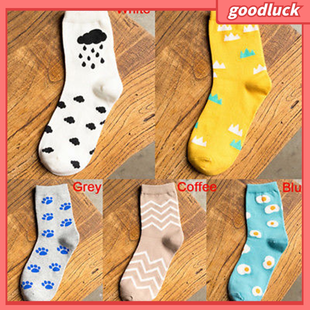 Vớ Cotton Họa Tiết Dấu Chân Cún / Đám Mây / Trứng Thời Trang Thu Đông Cho Nữ