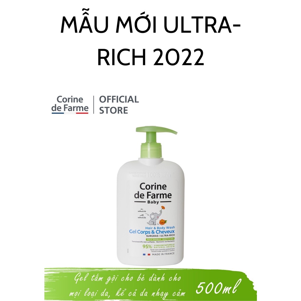Sữa tắm gội dịu nhẹ cho bé Corine de farme hair & body wash 250ml/500ml