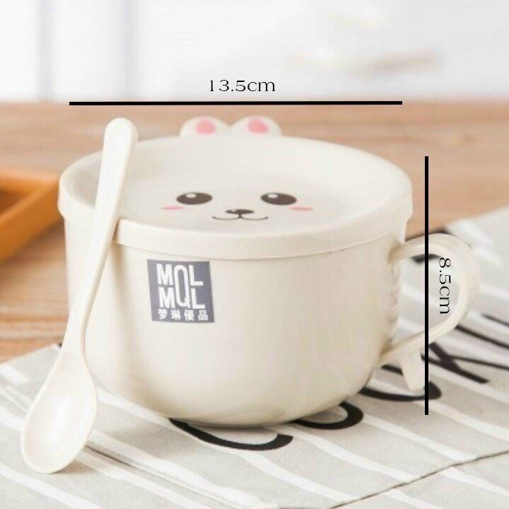 Bát ăn mì, bát úp mì tôm inox 2 lớp cách nhiệt hình thú dễ thương có nắp đậy