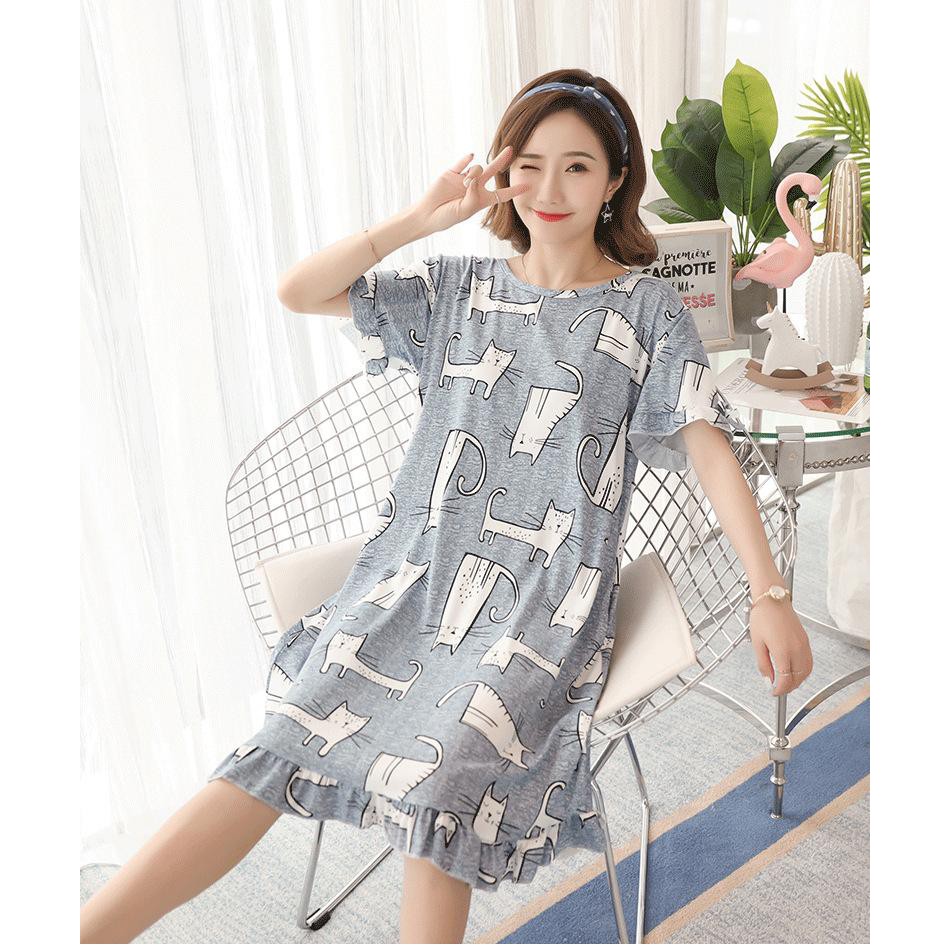 (FREESHIP TỪ 50K) Váy ngủ dáng suông ngắn tay in hình dễ thương | BigBuy360 - bigbuy360.vn