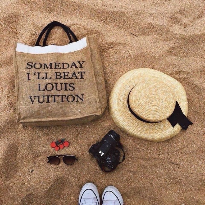 Túi giỏ xách cói đi biển du lịch Someday I ll be a L.V bản to thời trang