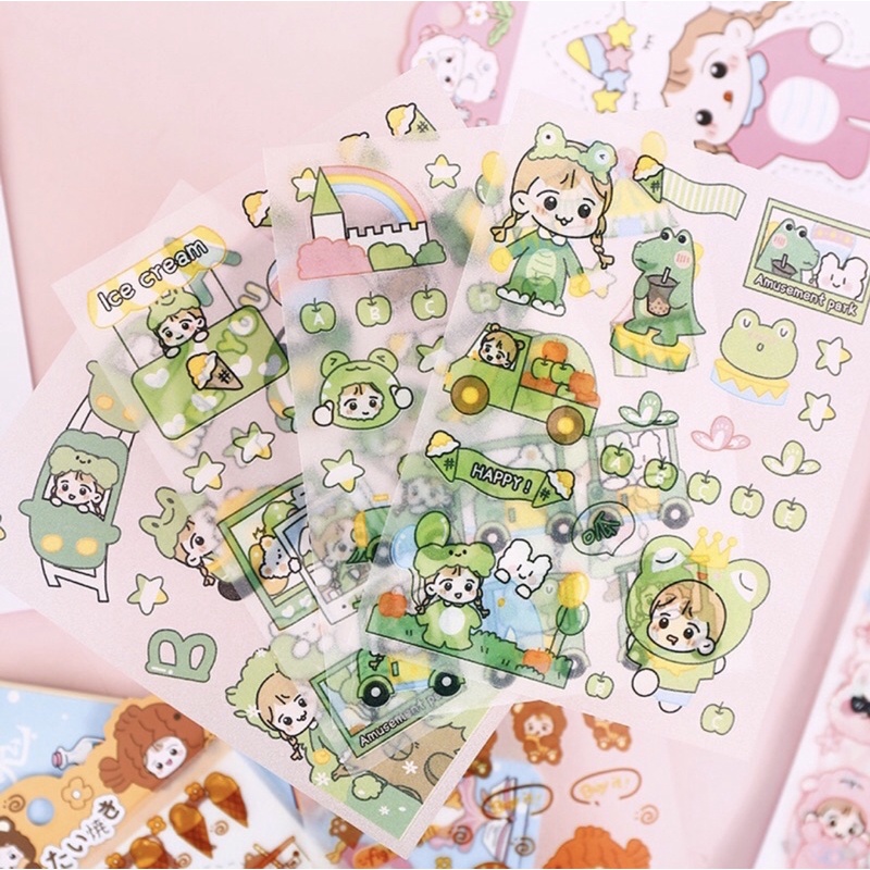 1 TẤM STICKER HÌNH DÁN CÓ NHŨ KIM TUYẾN, trang trí hình cute dễ thương, washi, bullet journal