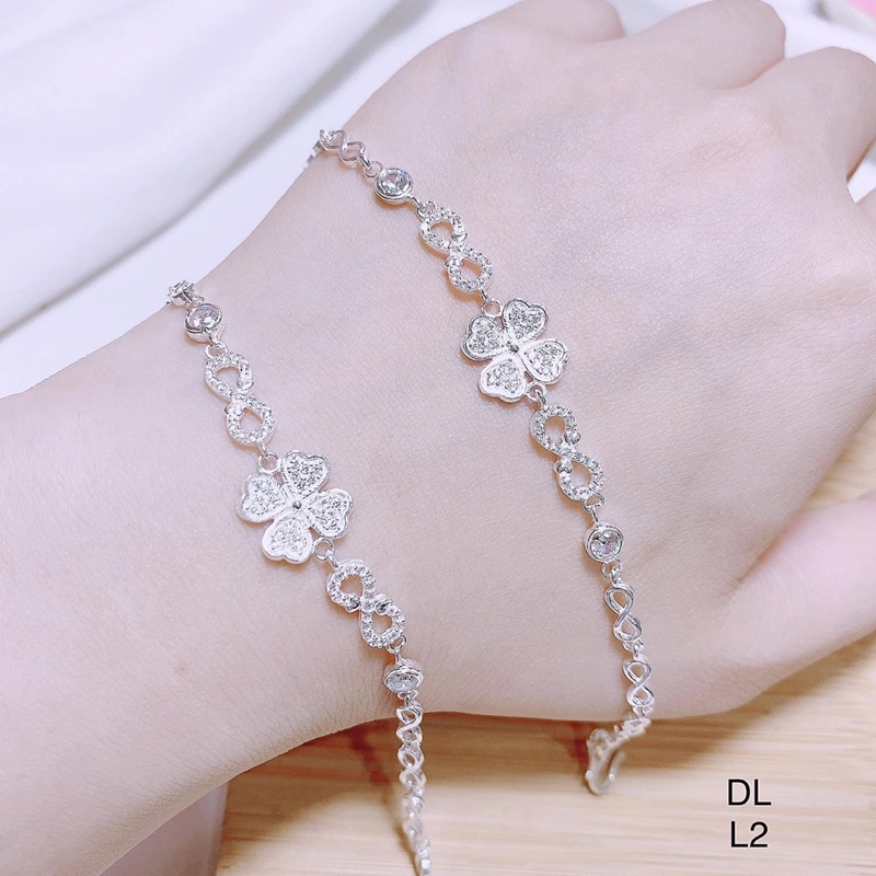 Lắc tay nữ THJ - Vòng tay cỏ 4 lá đính đá nhẹ nhàng , đem lại may mắn ,chuẩn bạc ta bền màu