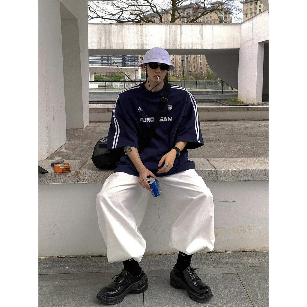 Áo Thun cotton Tay Lửng Họa Tiết Kẻ Sọc Phong Cách Thể Thao Vô Cực 320g Cho Nam