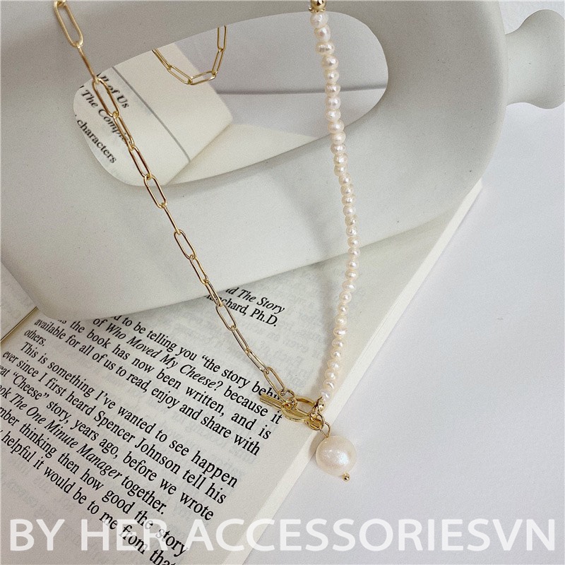 Dây chuyền chocker hạt trai, Vòng cổ nữ mặt tròn hạt trai tiểu thư thanh ngang Her Accessories C20