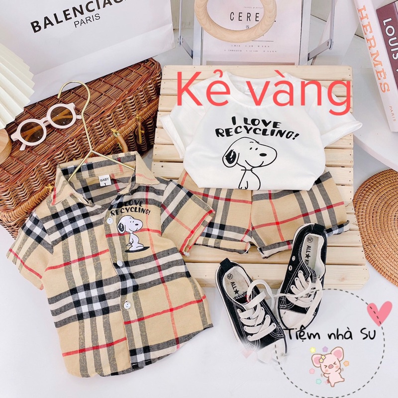 Sale bỏ mẫu - Bộ đồ cho bé trai 3 chi tiết in hình chó Snoopy cực đáng yêu (08-18kg) - TIỆM NHÀ SU