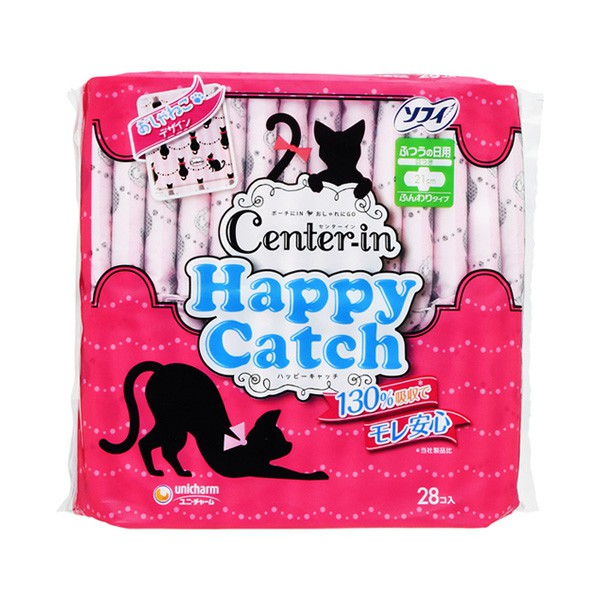 [Hàng nội địa Nhật] Băng vệ sinh UNI CENTER-IN HAPPY CATCH ngày, có cánh, 28 miếng/bịch