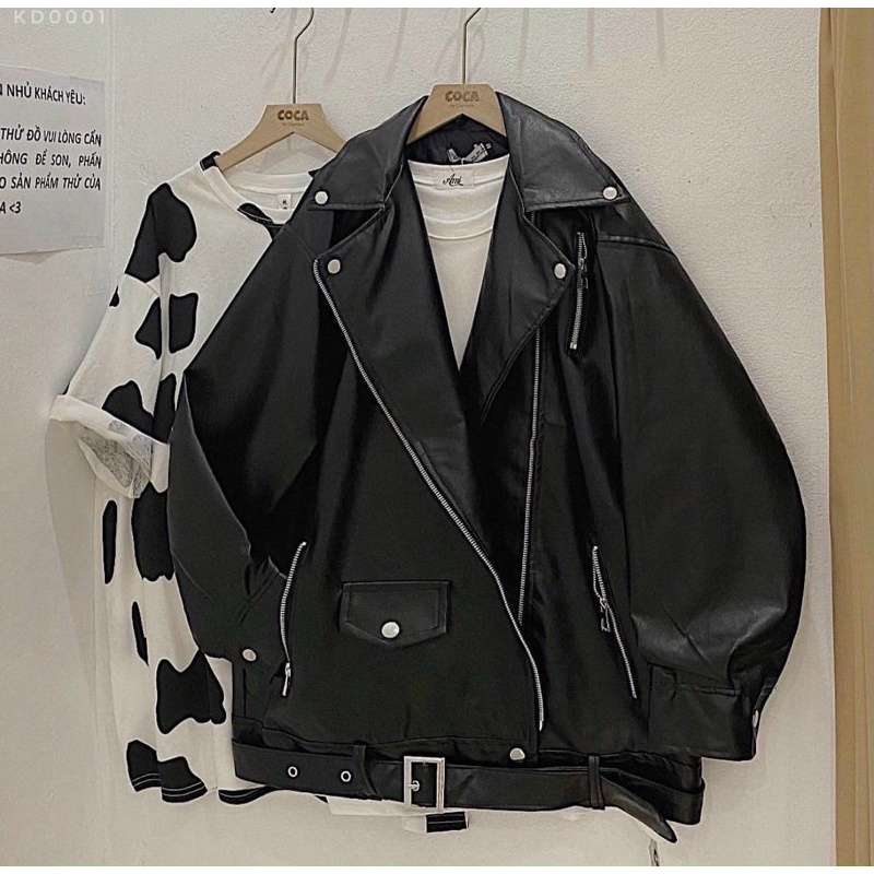 ÁO DA BIKER ULZZANG CÓ ĐAI