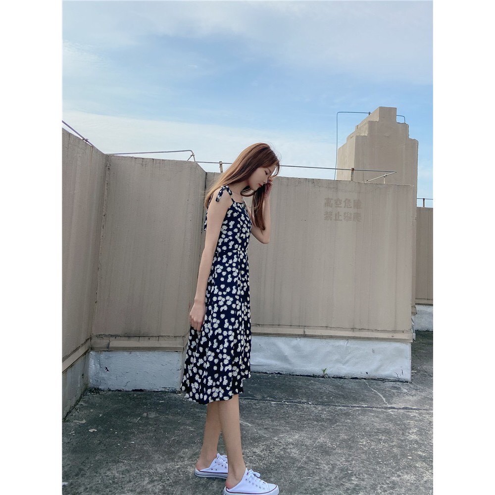 Đầm Hoa Nhí 2 Dây, Váy Voan Hai Dây Hoa Nhí Dáng Dài, thiết kế vintage Hàn Quốc, màu đỏ, xanh, đen SANMAY VD004 | BigBuy360 - bigbuy360.vn