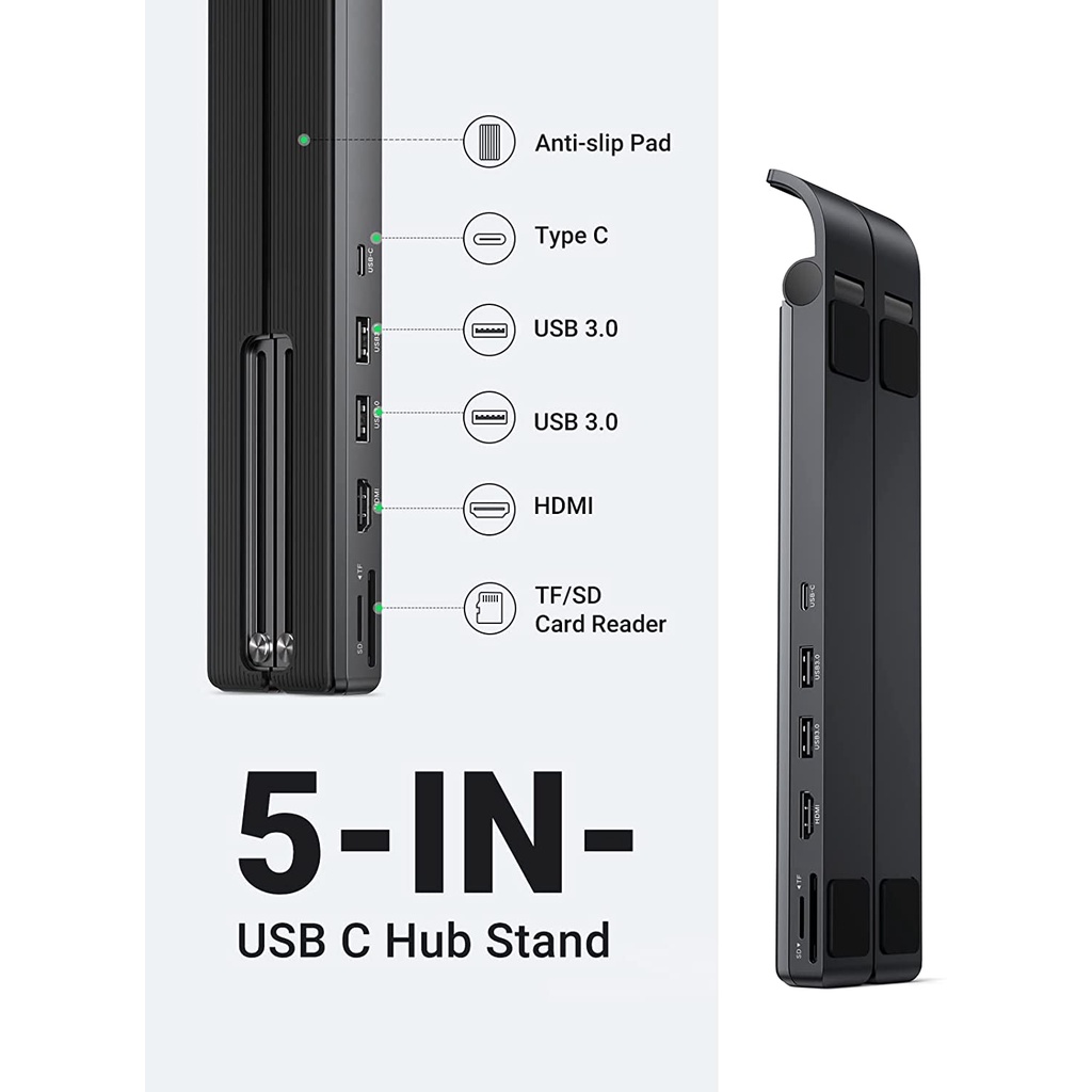 Giá đỡ kiêm HUB 5 in 1 USB C, HDMI TF/SD 2 cổng USB3.0 UGREEN 80551