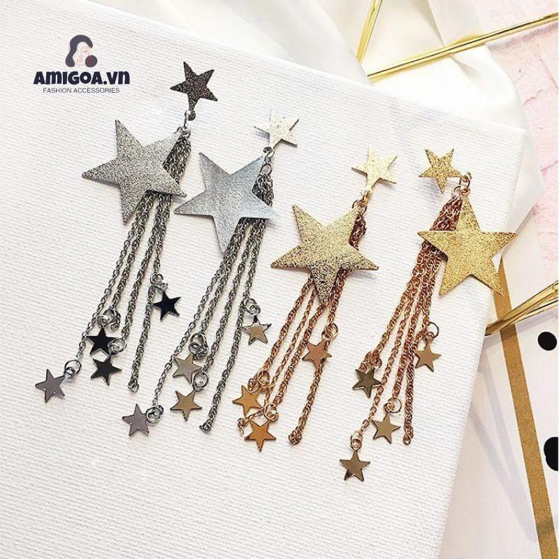 Bông Tai Tua Rua Dáng Dài Hình Ngôi Sao