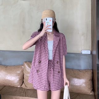Sét vet kẻ sọc caro tím ulzzang / Blazer set