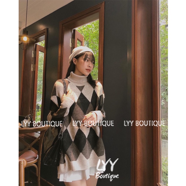 Áo len cổ lọ họa tiết quả trám HOT HIT dáng dài 3 màu chất len dầy siêu ấm hàng Quảng Châu LYY BOUTIQUE | BigBuy360 - bigbuy360.vn