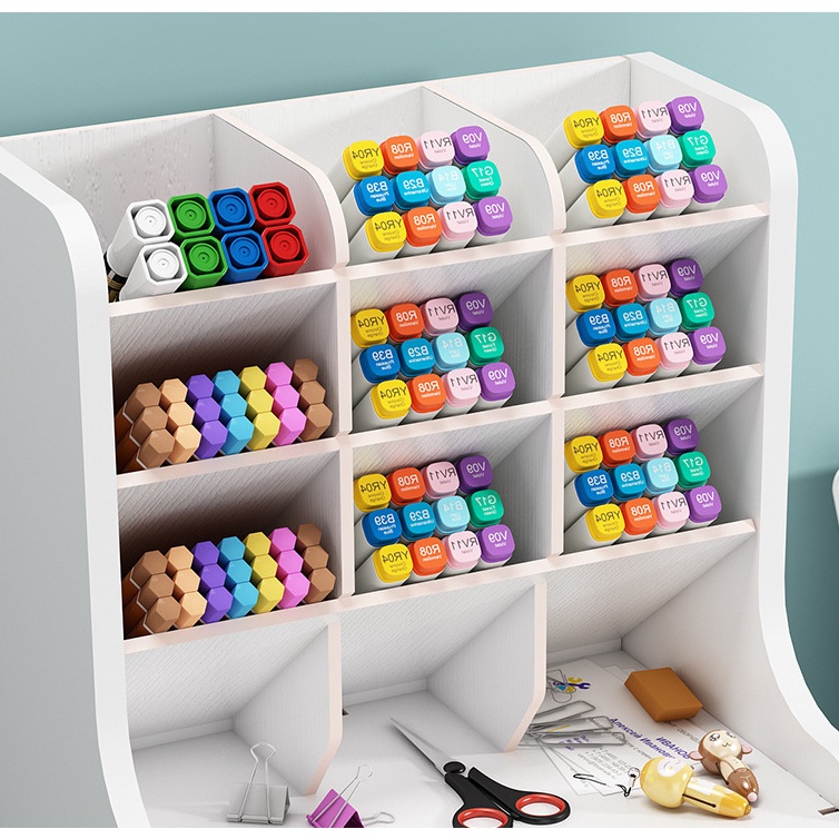 Hộp đựng bút NHIỀU NGĂN kệ bút văn phòng đa năng HB16 bằng ván gỗ SMARTBOARD cao cấp màu trắng sang trọng