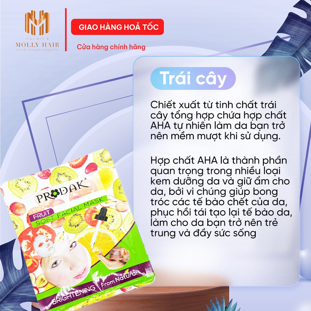 Mặt nạ giấy dưỡng ẩm, dưỡng trắng MollyHair Prodak tinh chất thiên nhiên cao cấp (Ngọc trai, Dâu Tây, Dưa leo, Trái cây)