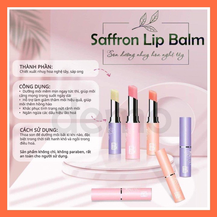 [Hàng mới về]-Son dưỡng môi Saffron Lip Balm - siêu mềm môi - màu môi tự nhiên - Dưỡng ẩm - Sẵn không màu, hồng và cam