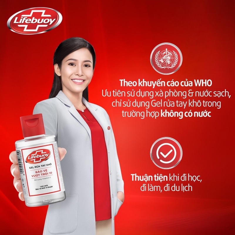 Gel rửa tay khô sạch siêu nhanh Lifebouy bảo vệ vượt trội (Chai nắp đỏ 100ml) | BigBuy360 - bigbuy360.vn