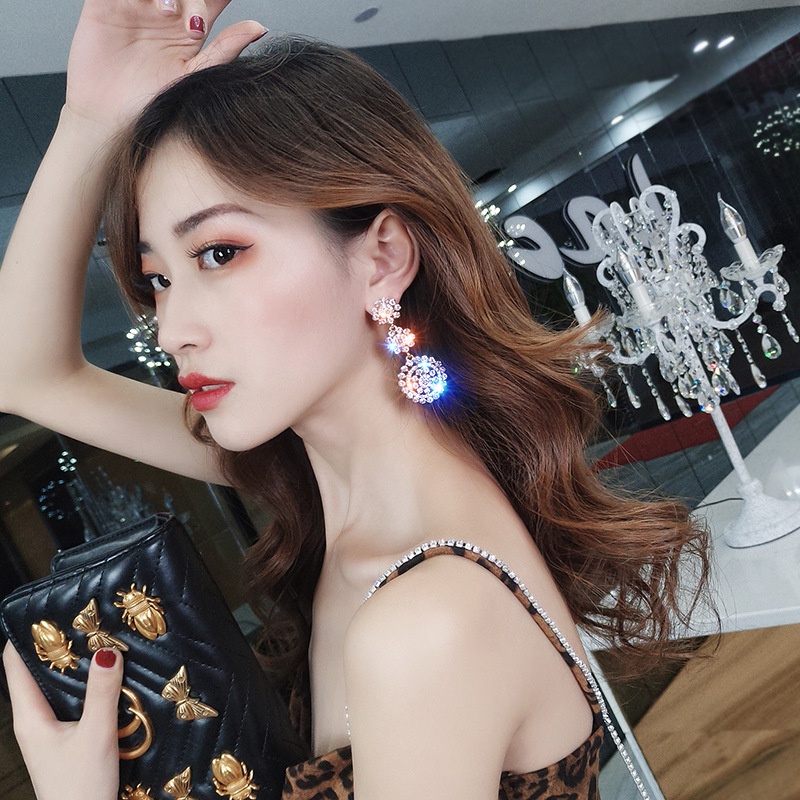 Bông Tai Mạ Bạc 925 Hình Tròn Đính Kim Cương Lấp Lánh Phong Cách Âu Mỹ