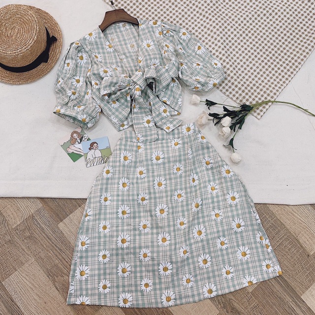 SET ÁO  HOA CÚC + QUẦN VÁY
