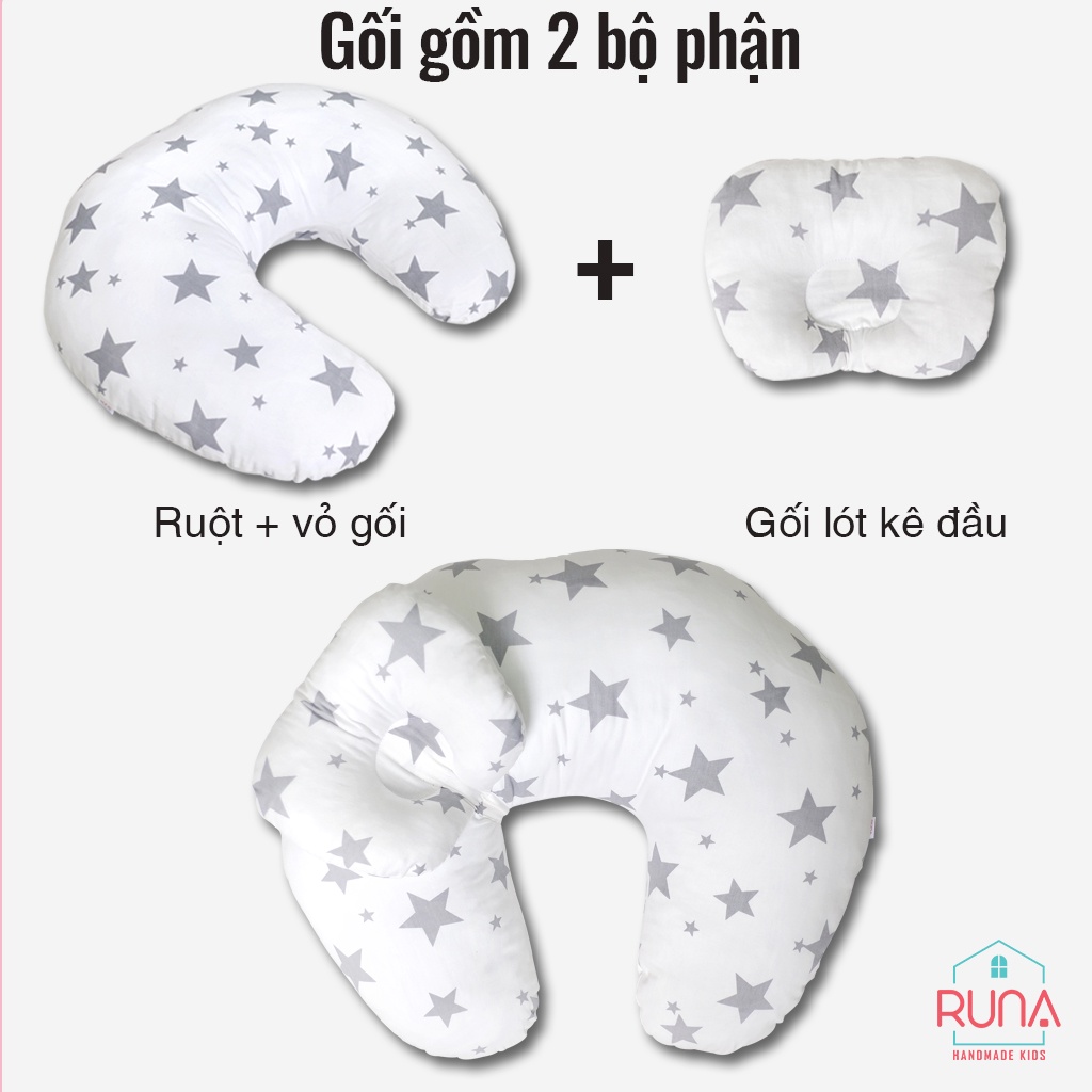 Gối cho bé bú đa năng cao cấp RUNA KIDS cotton Hàn mềm mịn thoáng mát an toàn cho bé hoạ tiết dễ thương