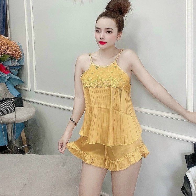 Đồ Ngủ Sexy Yếm 2 Dây Dập Ly Phối Ren Chất Liệu Lụa Satin Mềm Mịn Mát Freesize 40-65kg - CN013 CINY | BigBuy360 - bigbuy360.vn