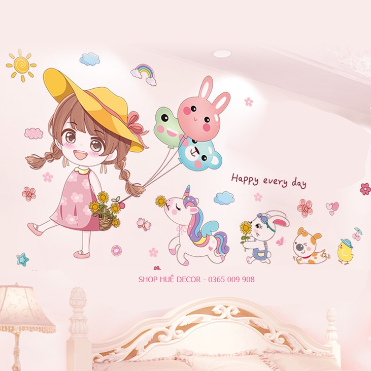 Decal dán tường chi bi bé gái dễ thương, sẵn keo, chất lượng, giá tốt