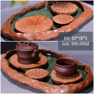 Khay thuyền trà đựng bộ ấm chén chất liệu gốm sứ cao cấp