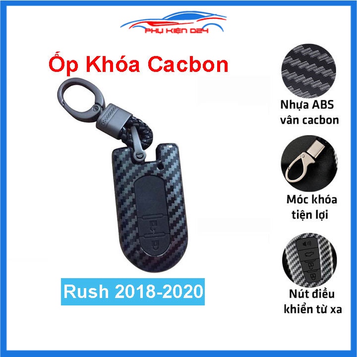Ốp vỏ bọc chìa khóa xe Rush 2018-2019-2020 sợi nhựa cacbon kèm móc treo Inox