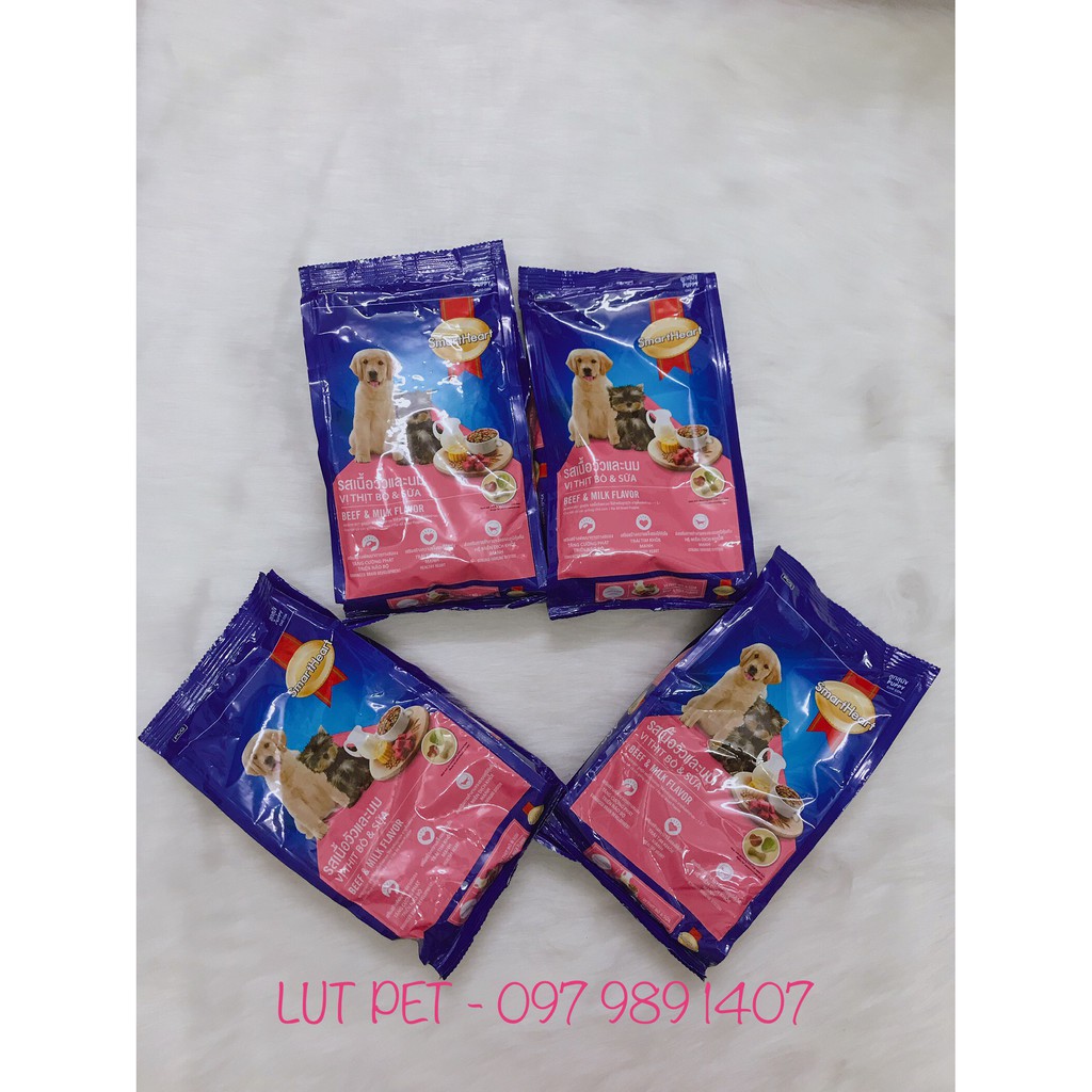 Thức ăn hạt cho chó Smartheart puppy hạt khô cho chó nhỏ 400gr (vị thịt Bò & Sữa)