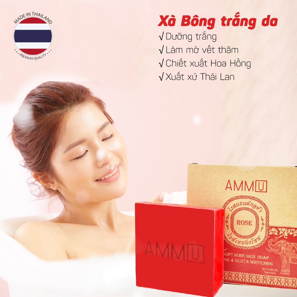 [Độc Quyền] Xà bông trắng da Thái Lan AMMU làm mờ thâm Soft Rose Skin Soap 65g