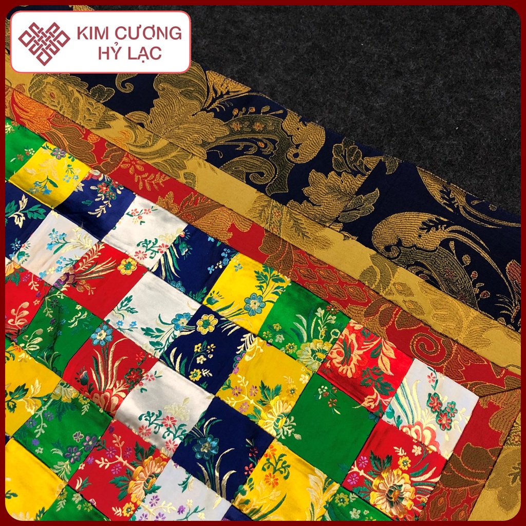 Khăn Trải Ban Thờ,Đạo Tràng Gấm Ngũ Sắc Trang Trí Bàn Thờ Mật Tông [Kim Cương Hỷ Lạc] Loại 1 Giá Tốt